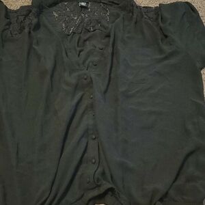 Torrid Black Button-Up Blouse with Lace